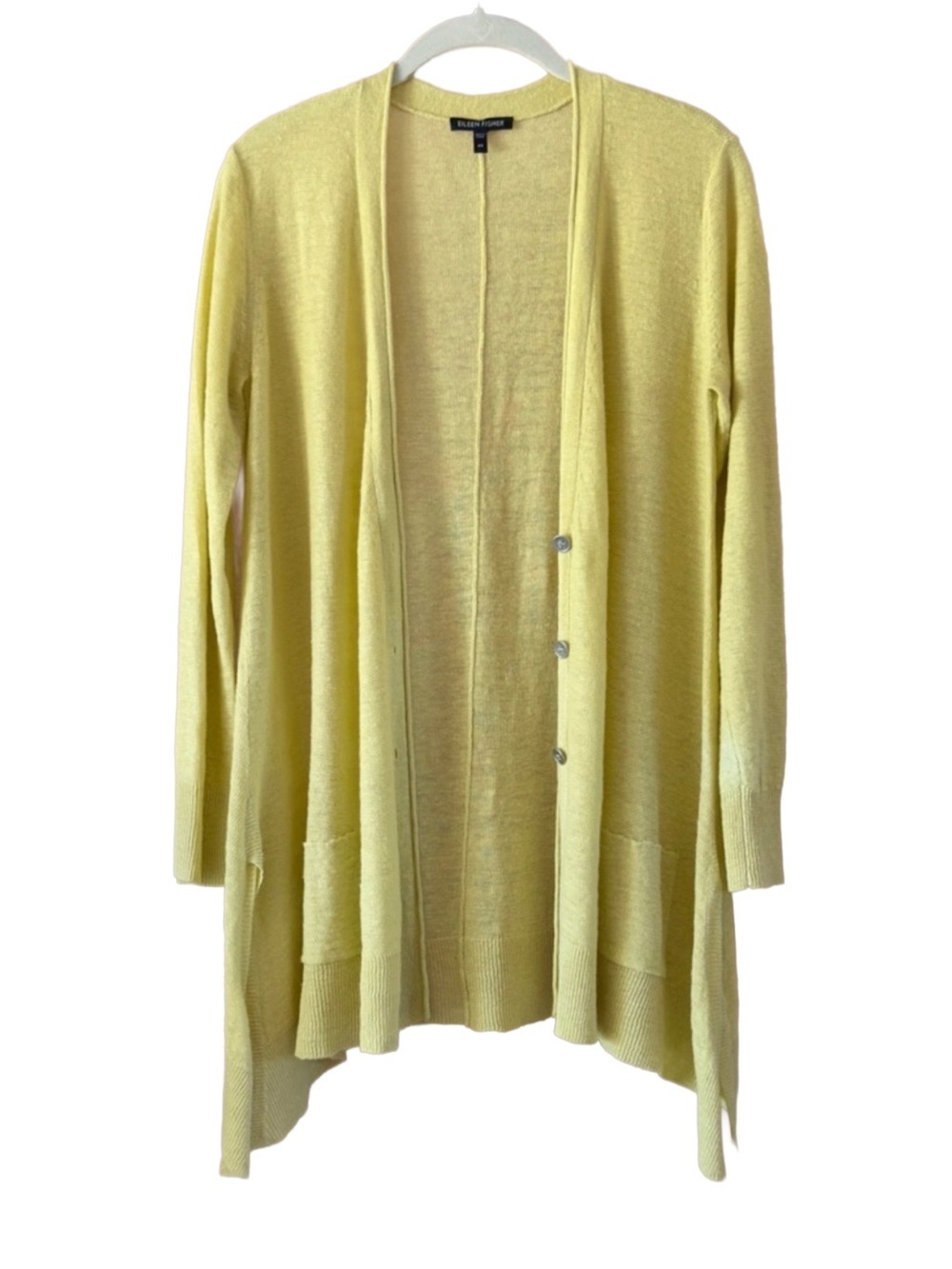 Eileen Fisher Linen Cardigan Women’s XS Yellow Longline Button Front